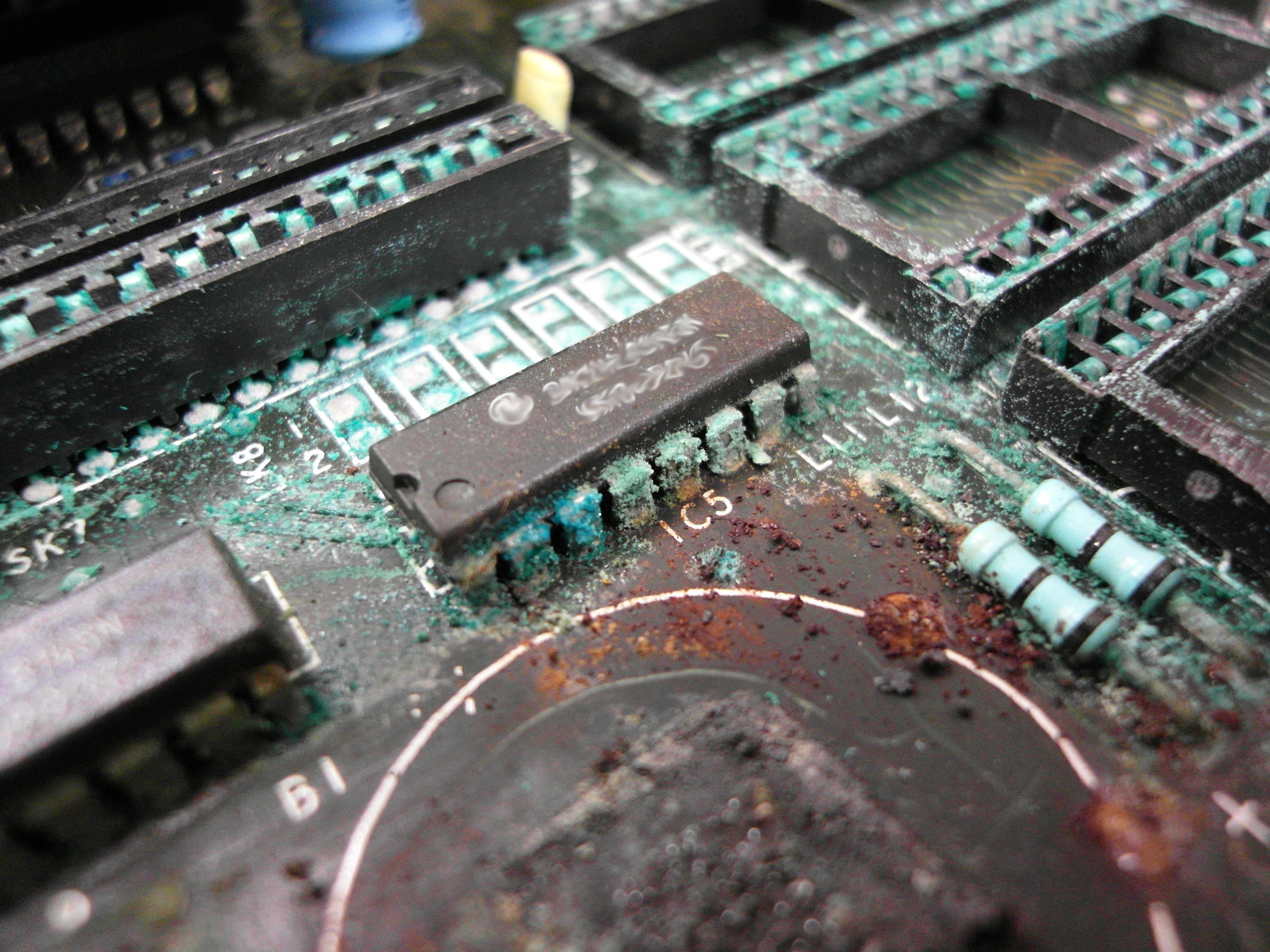 photo courtesy of Dave L. Jones (Binarysequence) on Creative Commons PCB_corrosion.jpg
