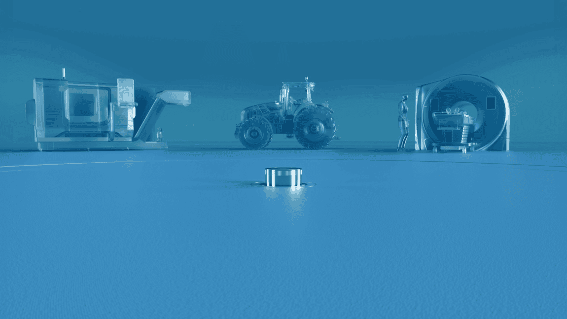 RAFI kachel flexnob on blue gradient background with utilities it can control in the distance